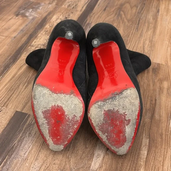 Christian Louboutin Black Suede Heeled Ankle Boots 39.5 - Picture 6 of 8